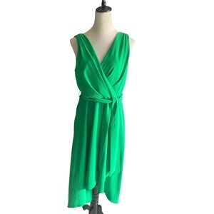 DKNY Womens Green Faux Wrap V-Neck Midi Dress High Low Hem Size 8